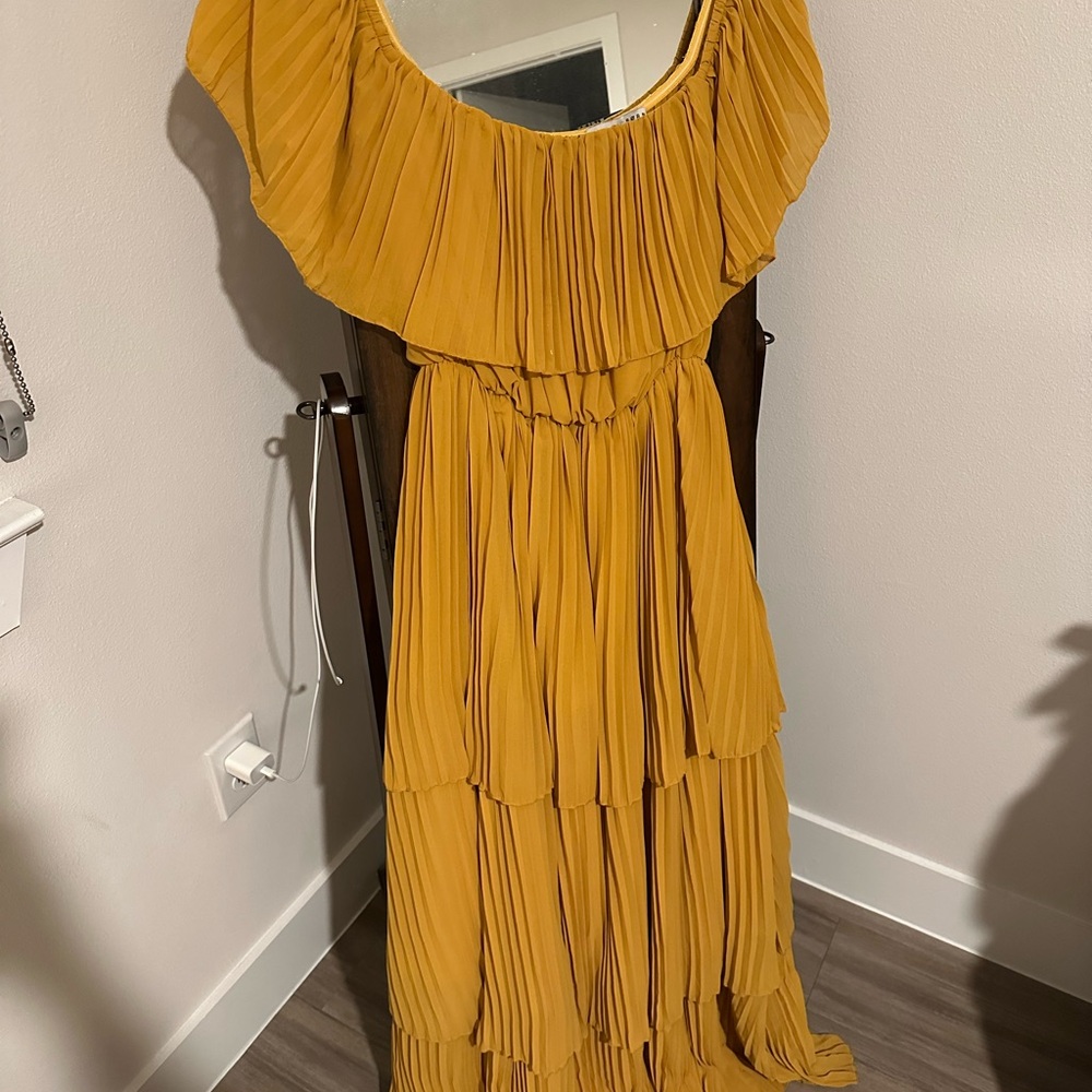 Baltic Born Golden Pleated Maxi Dress